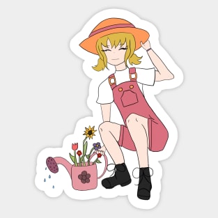 Gardening Girl with Flowers Sticker